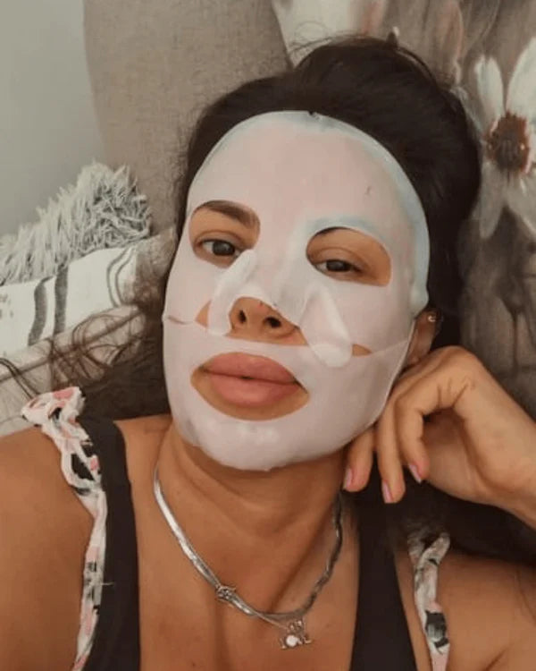 Customer using collagen face mask