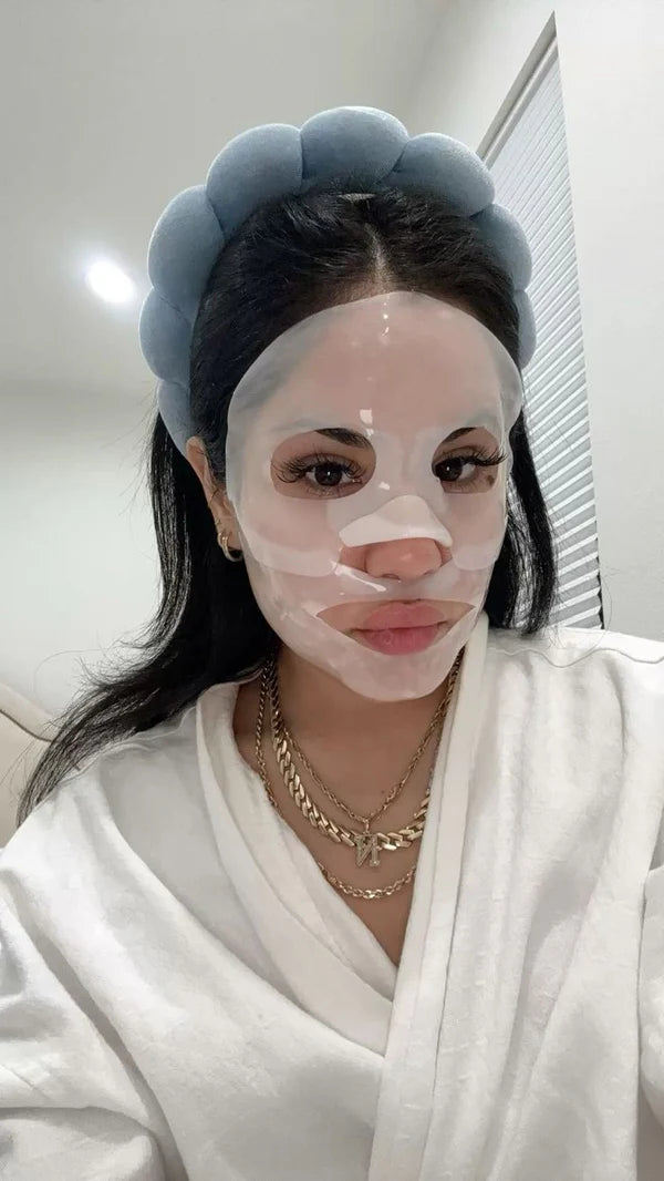 Customer using collagen face mask