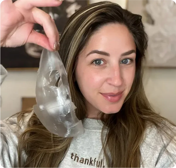 Customer using collagen face mask