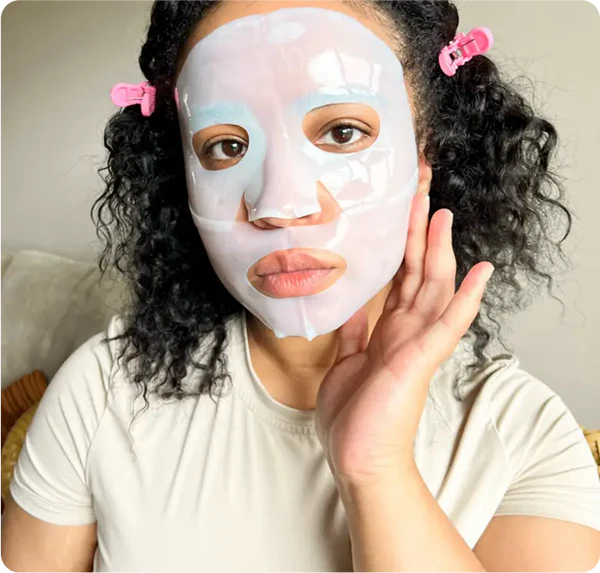 Customer using collagen face mask