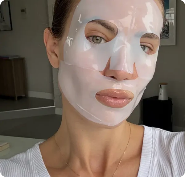 Customer using collagen face mask